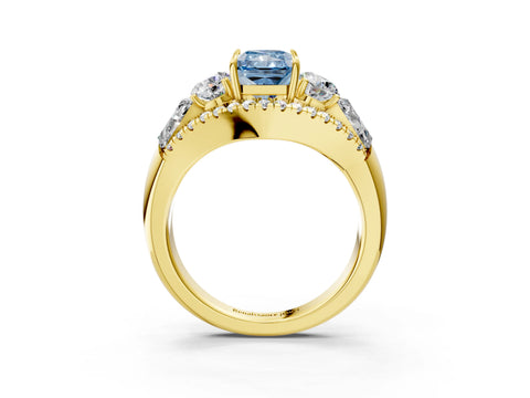 Yellow gold Three-Stone Fancy Blue Radiant Cut Diamond Engagement Ring with Pave Band and Prong Setting_3