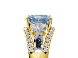 Yellow gold Three-Stone Fancy Blue Radiant Cut Diamond Engagement Ring with Pave Band and Prong Setting_5