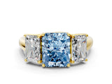 Yellow gold Three-Stone Fancy Blue Radiant Cut Diamond Engagement Ring with Prong Setting_3