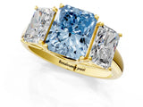Yellow gold Three-Stone Fancy Blue Radiant Cut Diamond Engagement Ring with Prong Setting_4