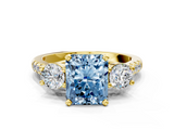 Yellow gold Three-Stone Fancy Blue Radiant  Cut Diamond Pavé Band with Four-Prong Setting_28