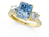 Yellow gold Three-Stone Fancy Blue Radiant  Cut Diamond Pavé Band with Four-Prong Setting_29