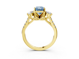 Yellow gold Three-Stone Fancy Blue Radiant  Cut Diamond Pavé Band with Four-Prong Setting_31