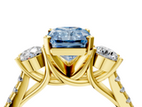 Yellow gold Three-Stone Fancy Blue Radiant  Cut Diamond Pavé Band with Four-Prong Setting_32