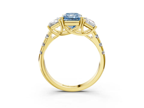 Yellow gold Three-Stone Fancy Blue Radiant Cut Diamond Pavé Band with Prong Setting_3