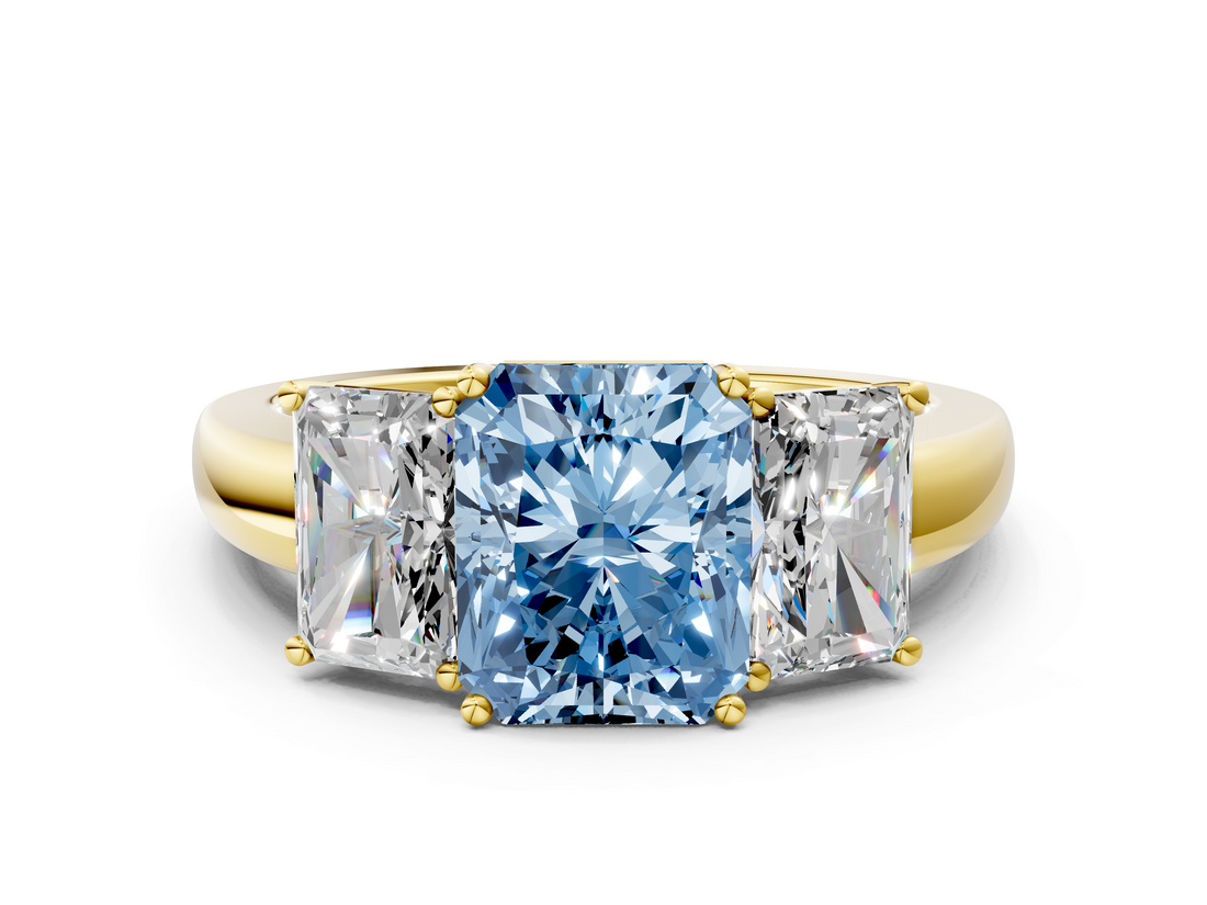 Yellow gold Three-Stone Fancy Blue Radiant  Cut Diamond Ring with Channel-Set Band and Four-Prong Setting_49