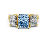 Yellow gold Three-Stone Fancy Blue Radiant  Cut Diamond Ring with Channel-Set Band and Four-Prong Setting_66