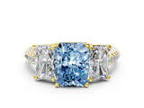 Yellow gold Three-Stone Fancy Blue Radiant Cut Diamond Ring with Pavé Band and Prong Setting_68