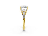 Yellow gold Three-Stone Fancy Blue Radiant Cut Diamond Ring with Pavé Band and Prong Setting_76
