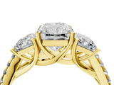 Yellow gold Three-Stone Fancy Blue Radiant Cut Diamond Ring with Pavé Band and Prong Setting_96