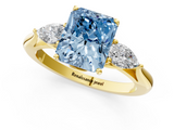 Yellow gold Three-Stone Fancy Blue Radiant  Cut Diamond Ring with Pear Side Stones in Four-Prong Setting_110