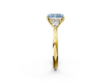 Yellow gold Three-Stone Fancy Blue Radiant  Cut Diamond Ring with Pear Side Stones in Four-Prong Setting_111