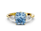 Yellow gold Three-Stone Fancy Blue Radiant Cut Diamond Ring with Pear  Side Stones in Four-Prong Setting_36