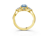 Yellow gold Three-Stone Fancy Blue Radiant Cut Diamond Ring with Pear  Side Stones in Four-Prong Setting_39