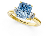Yellow gold Three-Stone Fancy Blue Radiant  Cut Diamond Solitaire with Prong Setting and Classic Band_29