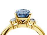 Yellow gold Three-Stone Fancy Blue Radiant  Cut Diamond Solitaire with Prong Setting and Classic Band_32