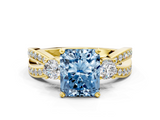 Yellow gold Three-Stone Fancy Blue Radiant  Cut Diamond Twist Band with Prong Setting_51