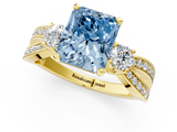 Yellow gold Three-Stone Fancy Blue Radiant  Cut Diamond Twist Band with Prong Setting_52