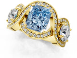 Yellow gold Three-Stone Fancy Blue Radiant Cut Diamond Wave Pave Band with Prong Setting_19