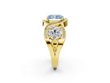 Yellow gold Three-Stone Fancy Blue Radiant Cut Diamond Wave Pave Band with Prong Setting_20