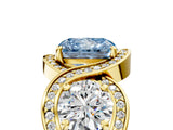 Yellow gold Three-Stone Fancy Blue Radiant Cut Diamond Wave Pave Band with Prong Setting_23