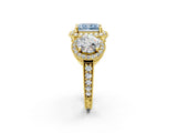 Yellow gold Three-Stone Fancy Blue Radiant Cut Halo Diamond Milgrain Band with Four-Prong Setting_2