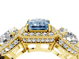 Yellow gold Three-Stone Fancy Blue Radiant Cut Halo Diamond Milgrain Band with Four-Prong Setting_4