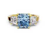 Yellow gold Three-Stone Fancy Blue Radiant  Cut Solitaire Ring with Prong Setting_3