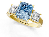 Yellow gold Three-Stone Fancy Blue Radiant  Cut Solitaire Ring with Prong Setting_4