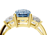 Yellow gold Three-Stone Fancy Blue Radiant  Cut Solitaire Ring with Prong Setting_7