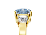 Yellow gold Three-Stone Fancy Blue Radiant  Cut Solitaire Ring with Prong Setting_8