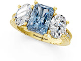 Yellow gold Three-Stone Fancy Blue Radiant  Diamond Milgrain Pave Band with Prong Setting 1