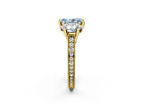 Yellow gold Three-Stone Fancy Blue Radiant  Diamond Milgrain Pave Band with Prong Setting 2