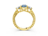 Yellow gold Three-Stone Fancy Blue Radiant  Diamond Milgrain Pave Band with Prong Setting 3