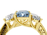 Yellow gold Three-Stone Fancy Blue Radiant  Diamond Milgrain Pave Band with Prong Setting 4