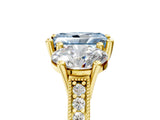 Yellow gold Three-Stone Fancy Blue Radiant  Diamond Milgrain Pave Band with Prong Setting 5