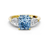 Yellow gold Three-Stone Fancy Blue Radiant  Diamond Ring with Pear Side Stones in Four-Prong Setting_85