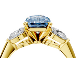 Yellow gold Three-Stone Fancy Blue Radiant  Diamond Ring with Pear Side Stones in Four-Prong Setting_89