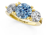 Yellow gold Three-Stone Fancy Blue Round  Brilliant Cut Solitaire Ring with Prong Setting on a Classic Band 2