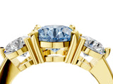 Yellow gold Three-Stone Fancy Blue Round  Brilliant Cut Solitaire Ring with Prong Setting on a Classic Band 5