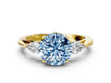 Yellow gold Three-Stone Fancy Blue Round Cut Brilliant Diamond Solitaire Ring with Tapered Band and Four-Prong Setting_6