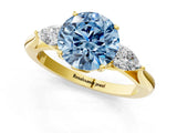 Yellow gold Three-Stone Fancy Blue Round Cut Brilliant Diamond Solitaire Ring with Tapered Band and Four-Prong Setting_7