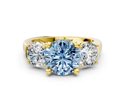 Yellow gold Three-Stone Fancy Blue Round Cut Brilliant Diamond Trellis Ring with Comfort Fit Band_12