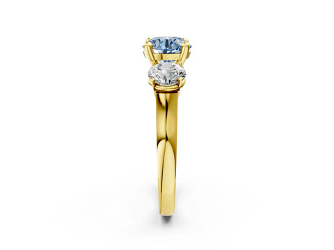 Yellow gold Three-Stone Fancy Blue Round Cut Brilliant Diamond Trellis Ring with Comfort Fit Band_14