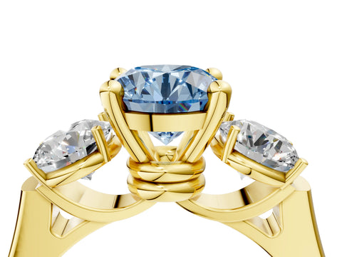 Yellow gold Three-Stone Fancy Blue Round Cut Brilliant Diamond Trellis Ring with Comfort Fit Band_16