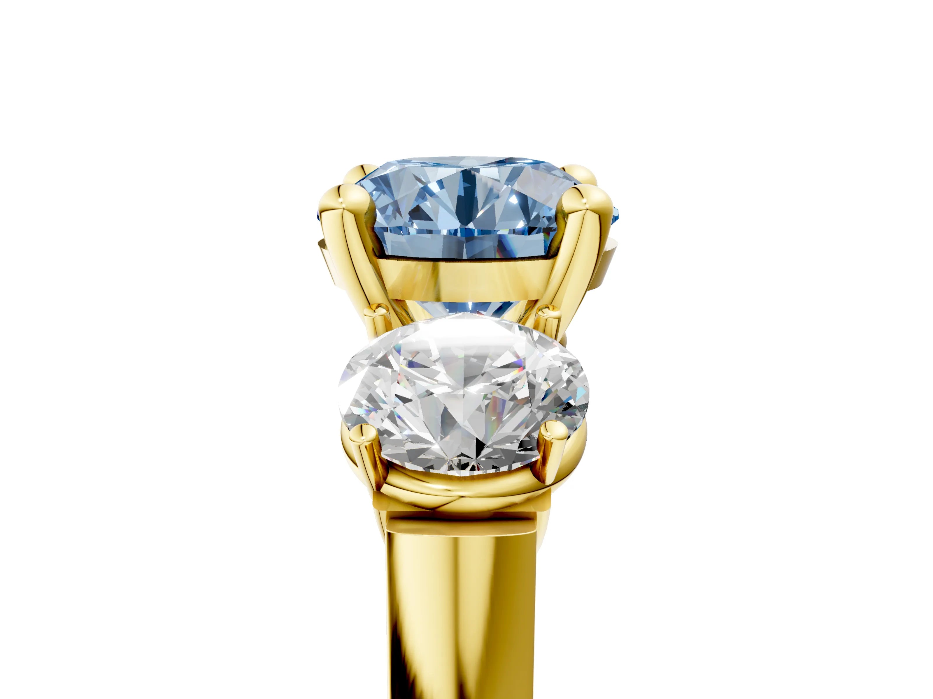 Yellow gold Three-Stone Fancy Blue Round Cut Brilliant Diamond Trellis Ring with Comfort Fit Band_17