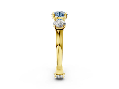 Yellow gold Three-Stone Fancy Blue Round Cut Brilliant Diamond Trellis Ring with Comfort Fit Band_2