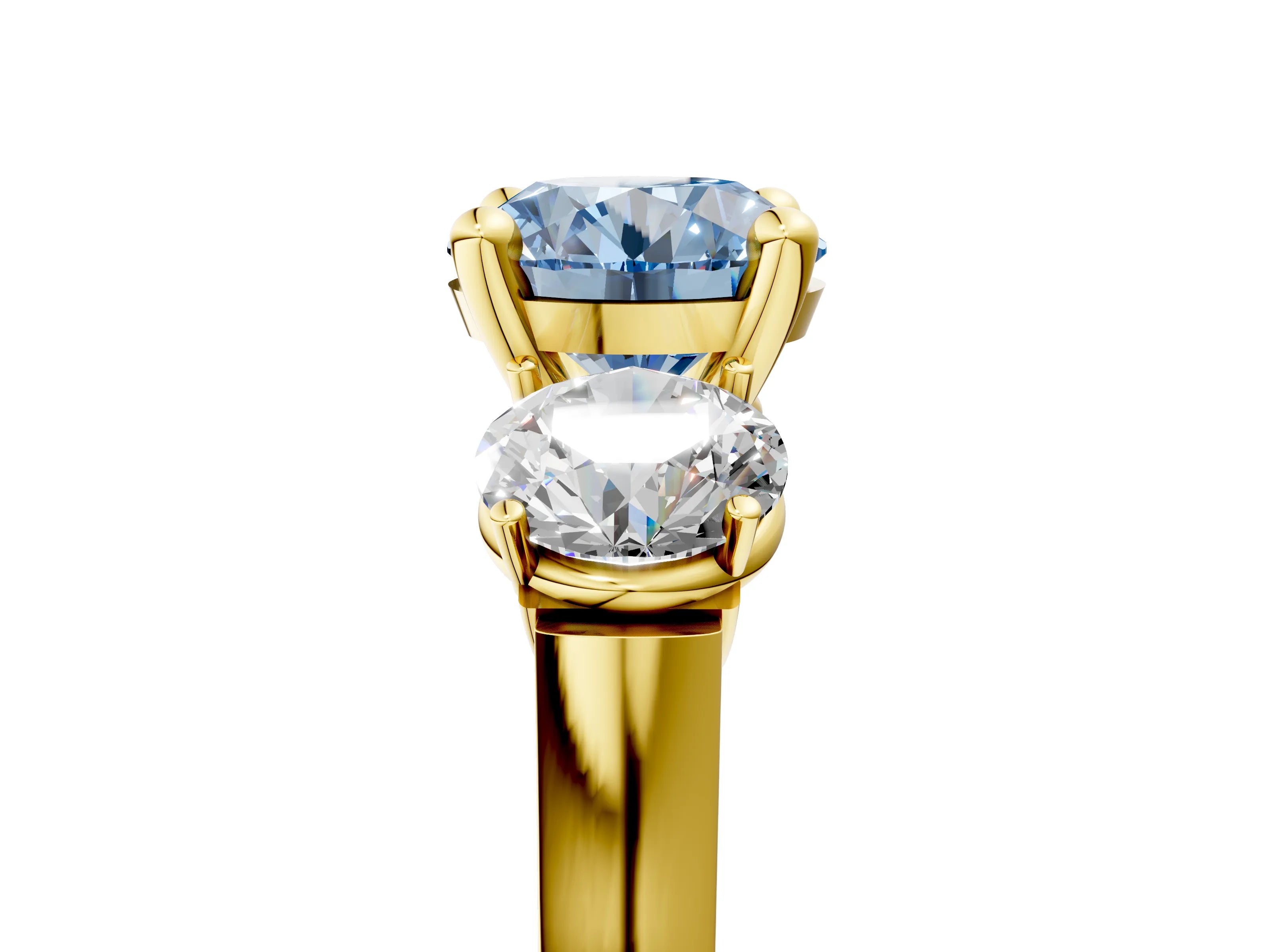 Yellow gold Three-Stone Fancy Blue Round Cut Brilliant Diamond Trellis Ring with Comfort Fit Band_5