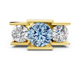 Yellow gold Three Stone Fancy Blue Round Cut Cut Channel Set Diamond Ring