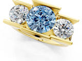 Yellow gold Three Stone Fancy Blue Round Cut Cut Channel Set Diamond Ring_1